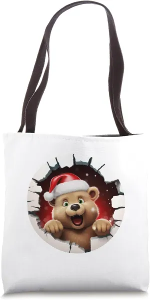 Christmas Break Through - Bear Coming Out Of Hole Tote Bag