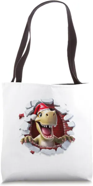 Christmas Break Through - Cute Dinosaur Coming Out Of Hole Tote Bag