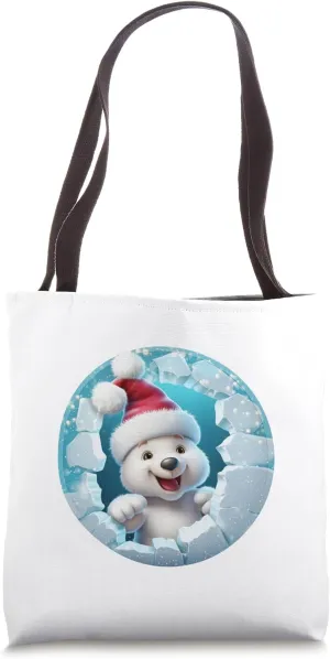 Christmas Break Through - Cute Polar Bear Coming Out Of Hole Tote Bag