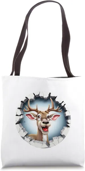 Christmas Break Through - Reindeer Coming Out Of Hole Tote Bag