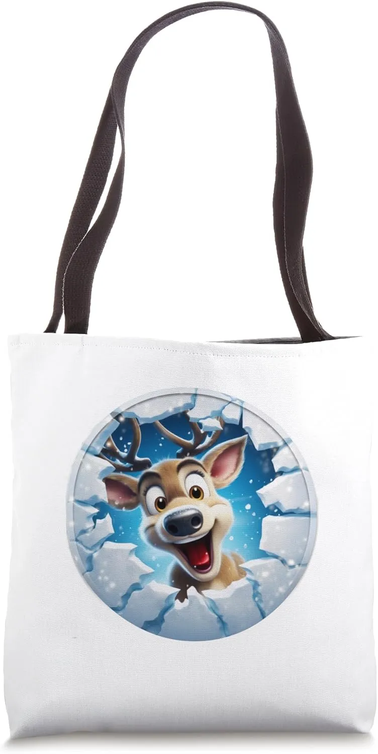 Christmas Break Through - Reindeer - Funny Holiday Season Tote Bag