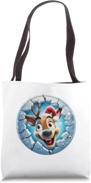Christmas Break Through - Reindeer - Funny Holiday Season Tote Bag