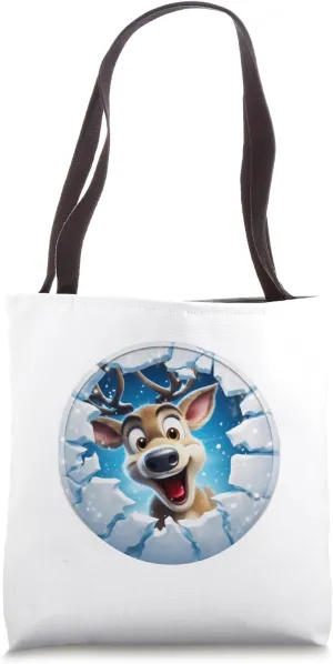 Christmas Break Through - Reindeer - Funny Holiday Season Tote Bag