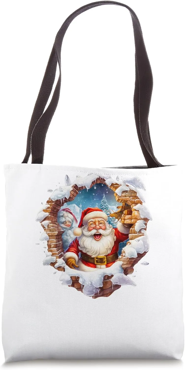 Christmas Break Through - Santa Claus Coming Out Of Hole Tote Bag