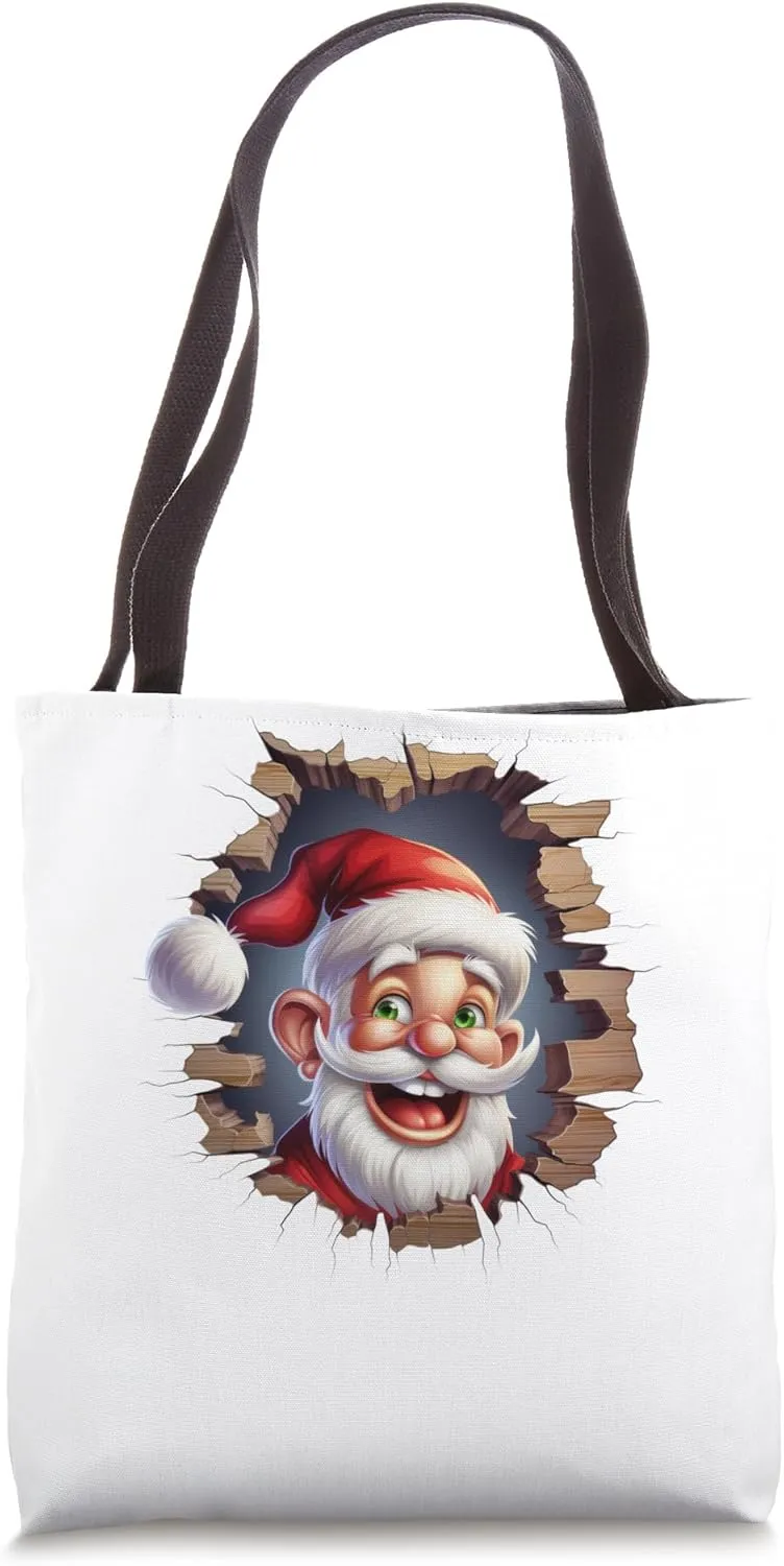 Christmas Break Through - Santa Claus Coming Out Of Hole Tote Bag