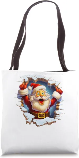 Christmas Break Through - Santa Claus Coming Out Of Hole Tote Bag