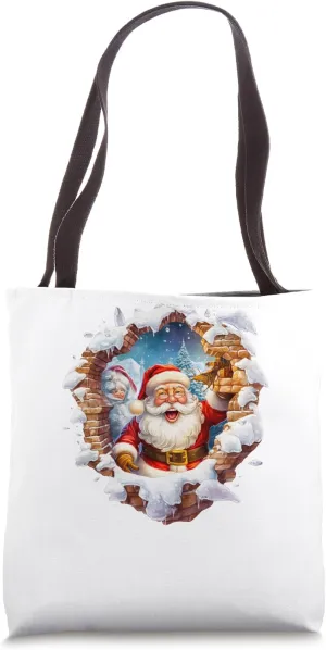 Christmas Break Through - Santa Claus Coming Out Of Hole Tote Bag