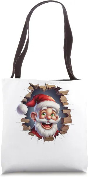 Christmas Break Through - Santa Claus Coming Out Of Hole Tote Bag