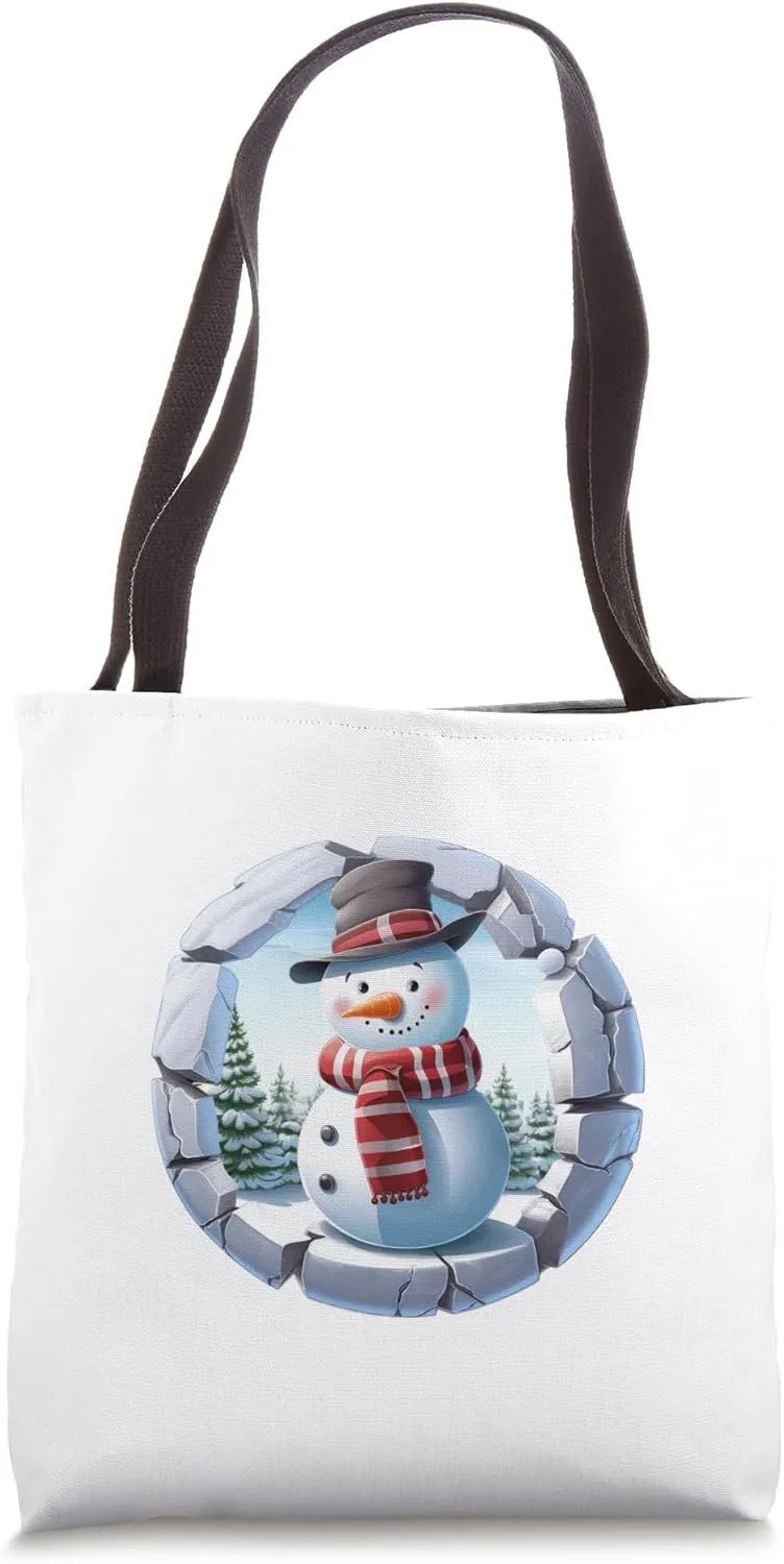 Christmas Break Through - Snowman - Funny Holiday Season Tote Bag