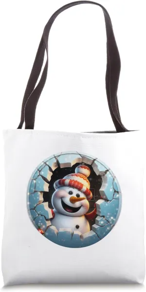 Christmas Break Through - Snowman - Funny Holiday Season Tote Bag