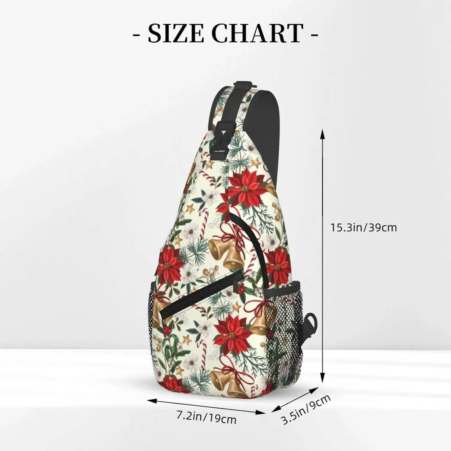 Christmas Flowers And Bells Sling Backpack Chest Bag Crossbody Shoulder Bag Gym Cycling Travel Hiking Daypack For Men Women