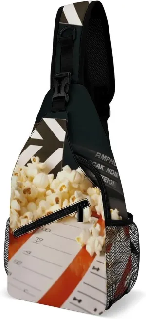 Cinema Clapboard And Popcorn Sling Bag Sport Backpack Hiking Daypack Casual Chest Packs Crossbody Bag for Men Women