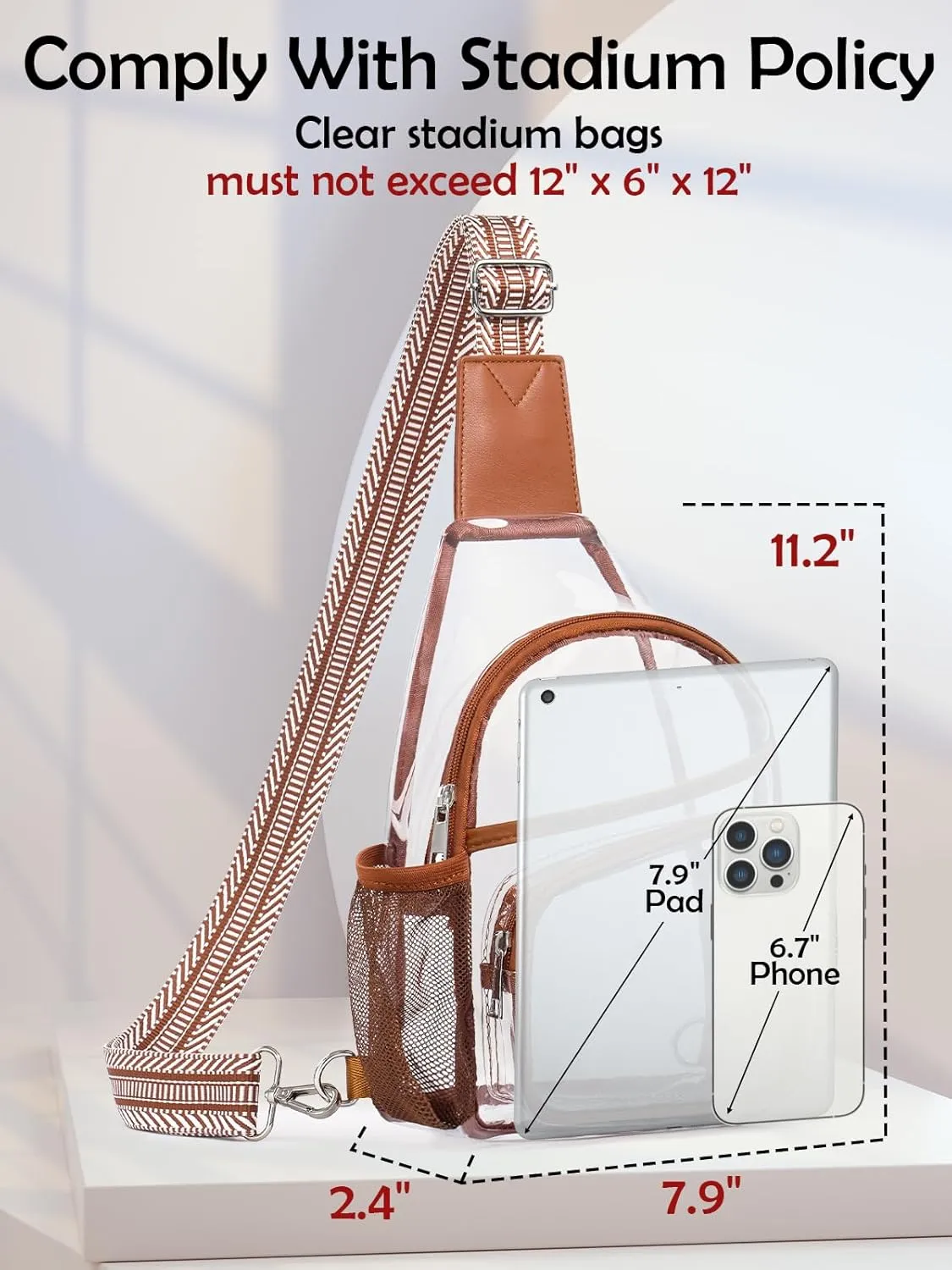 Clear Bag for Stadium Events, Clear Crossbody Bag For Women Men, Transparent Purses, See Through Large Sling Backpack