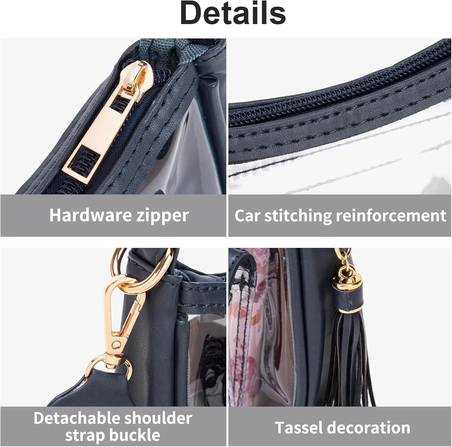 Clear Bag for Stadium Events, Clear Purses for Women, Crossbody Stadium Approved