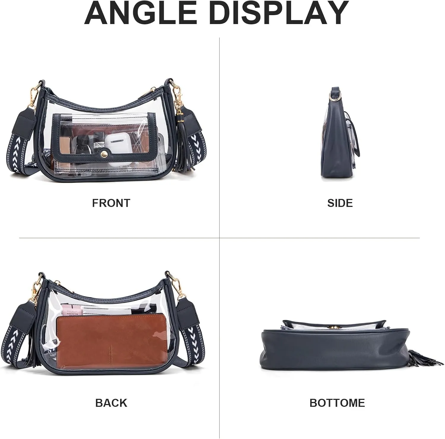 Clear Bag for Stadium Events, Clear Purses for Women, Crossbody Stadium Approved