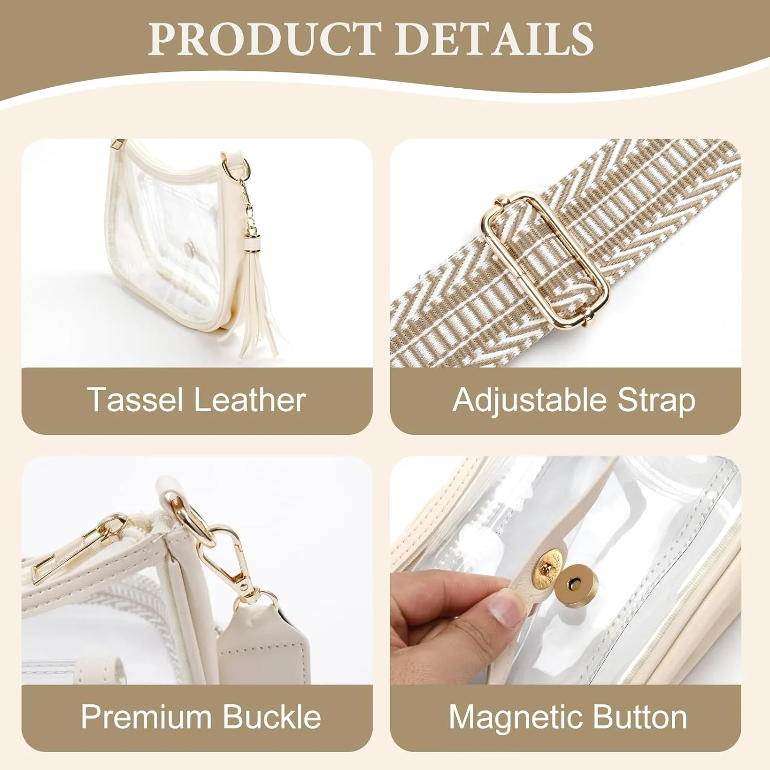 Clear Bag for Stadium Events, Clear Purses for Women, Crossbody Stadium Approved