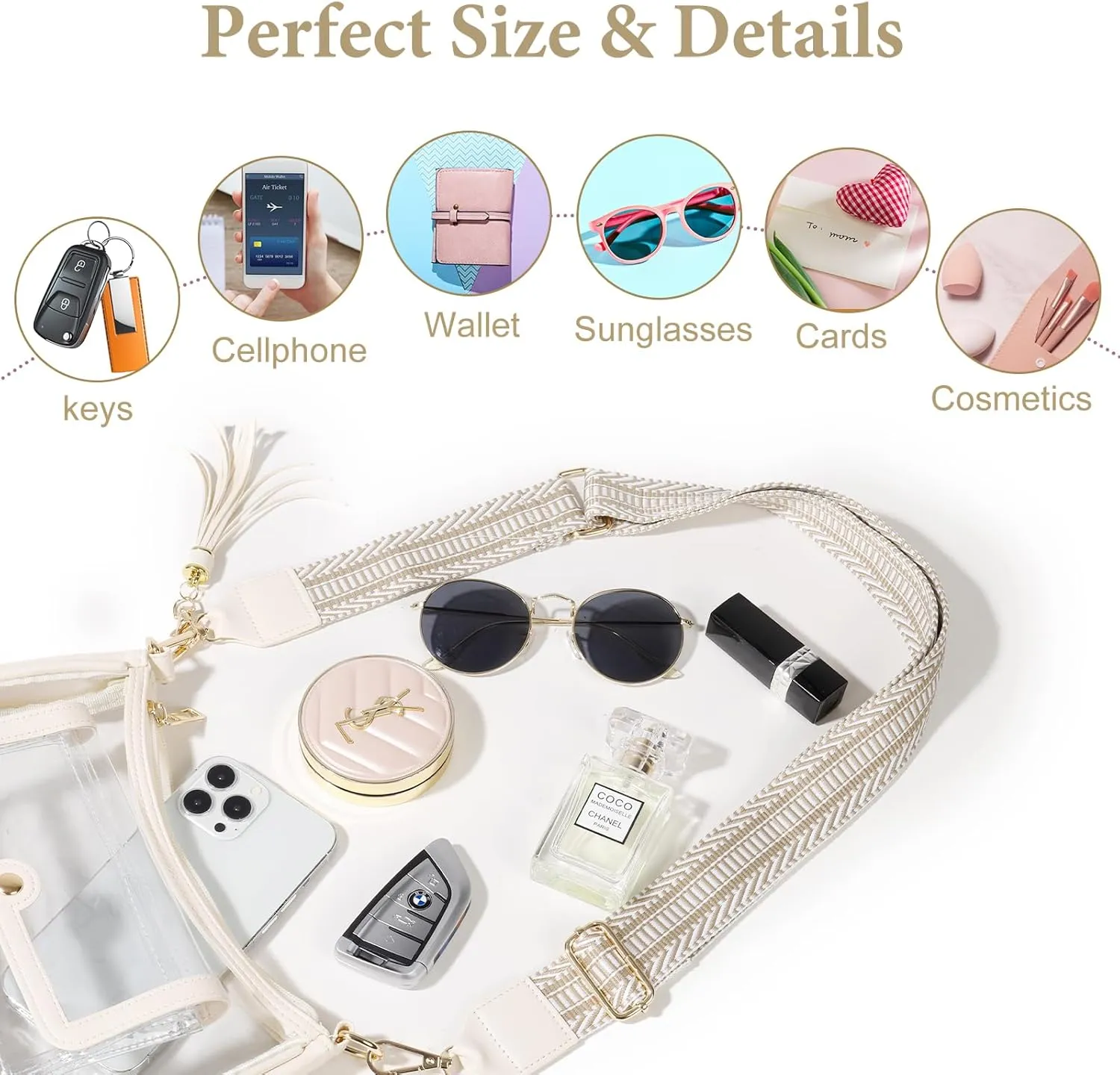 Clear Bag for Stadium Events, Clear Purses for Women, Crossbody Stadium Approved
