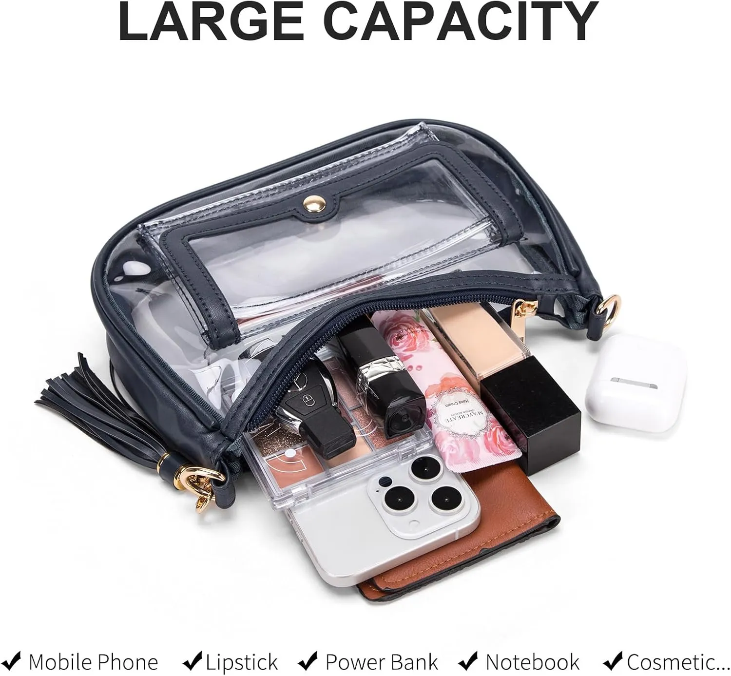 Clear Bag for Stadium Events, Clear Purses for Women, Crossbody Stadium Approved