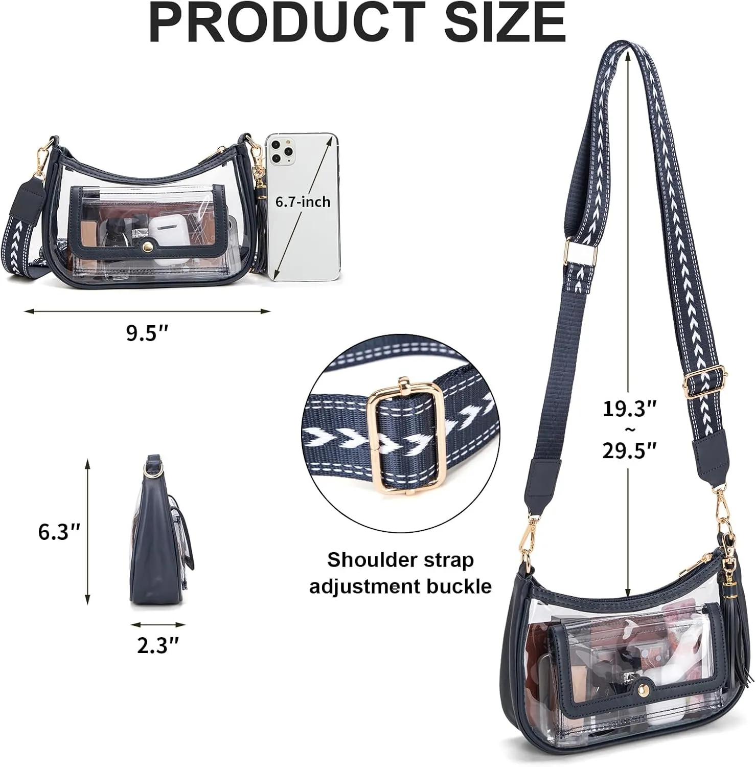Clear Bag for Stadium Events, Clear Purses for Women, Crossbody Stadium Approved
