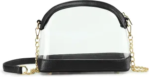 Clear Cross Body Bag with Vegan Leather Trim Stadium Approved Women Shoulder Handbag