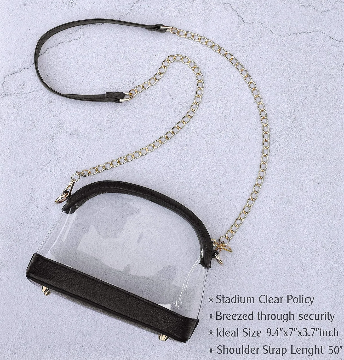 Clear Cross Body Bag with Vegan Leather Trim Stadium Approved Women Shoulder Handbag