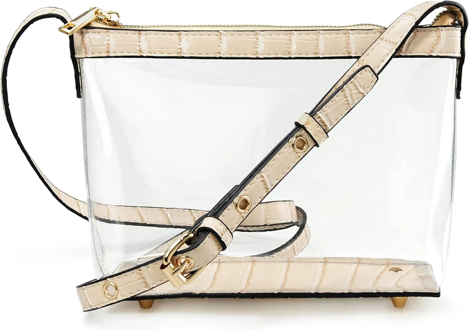 Clear Zipper Cross Body Bag with Vegan Leather Trim