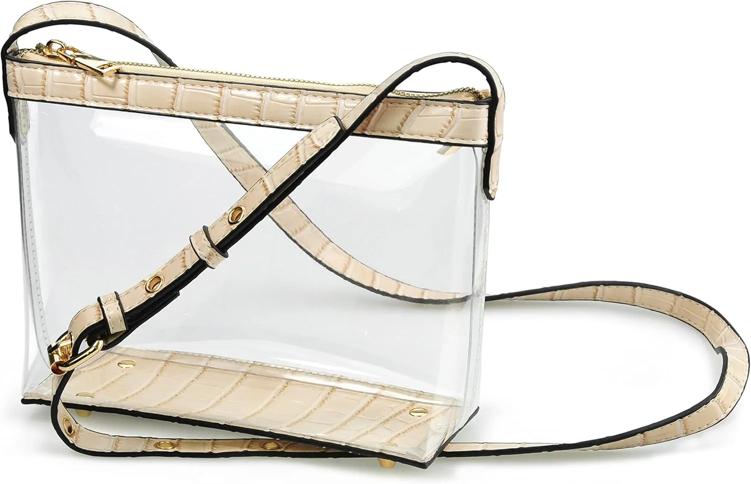 Clear Zipper Cross Body Bag with Vegan Leather Trim