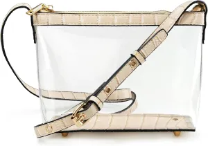 Clear Zipper Cross Body Bag with Vegan Leather Trim