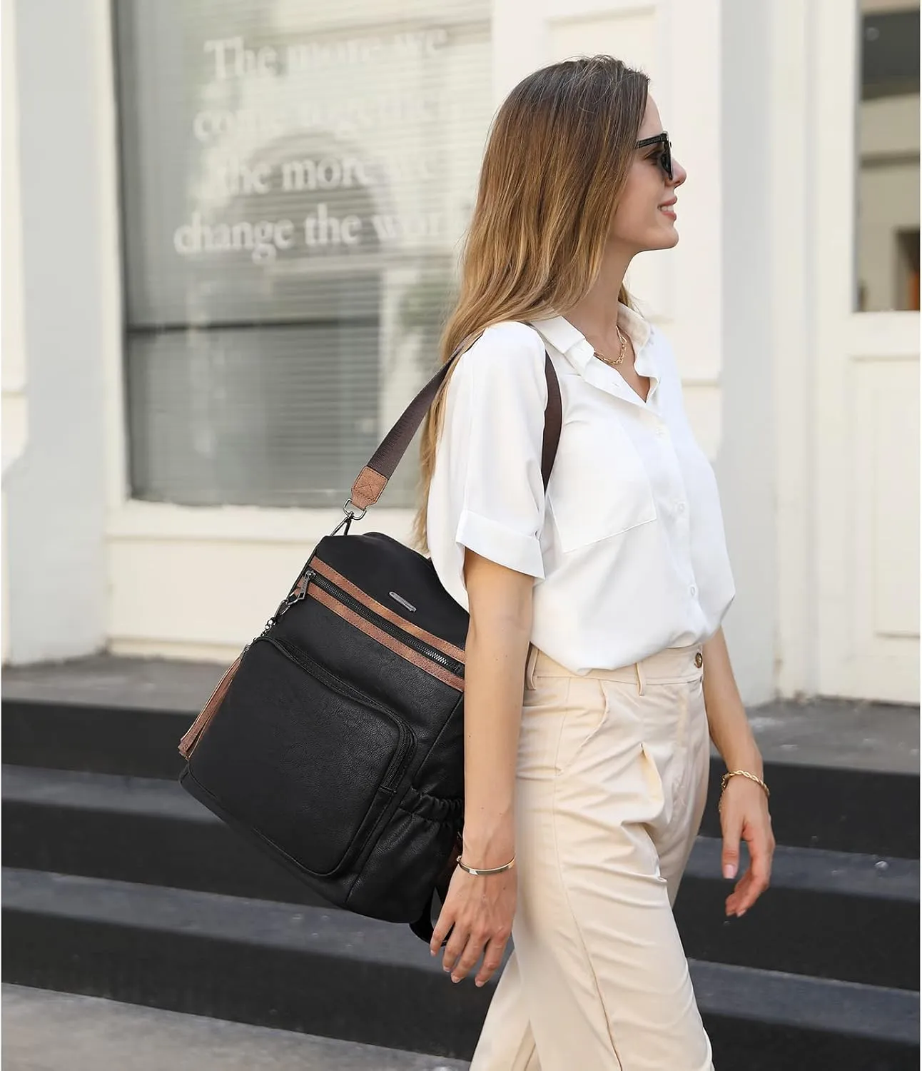 CLUCI Backpack Purse for Women Fashion Leather Designer Travel Large Ladies Shoulder Bags with Tassel Oil Wax Black