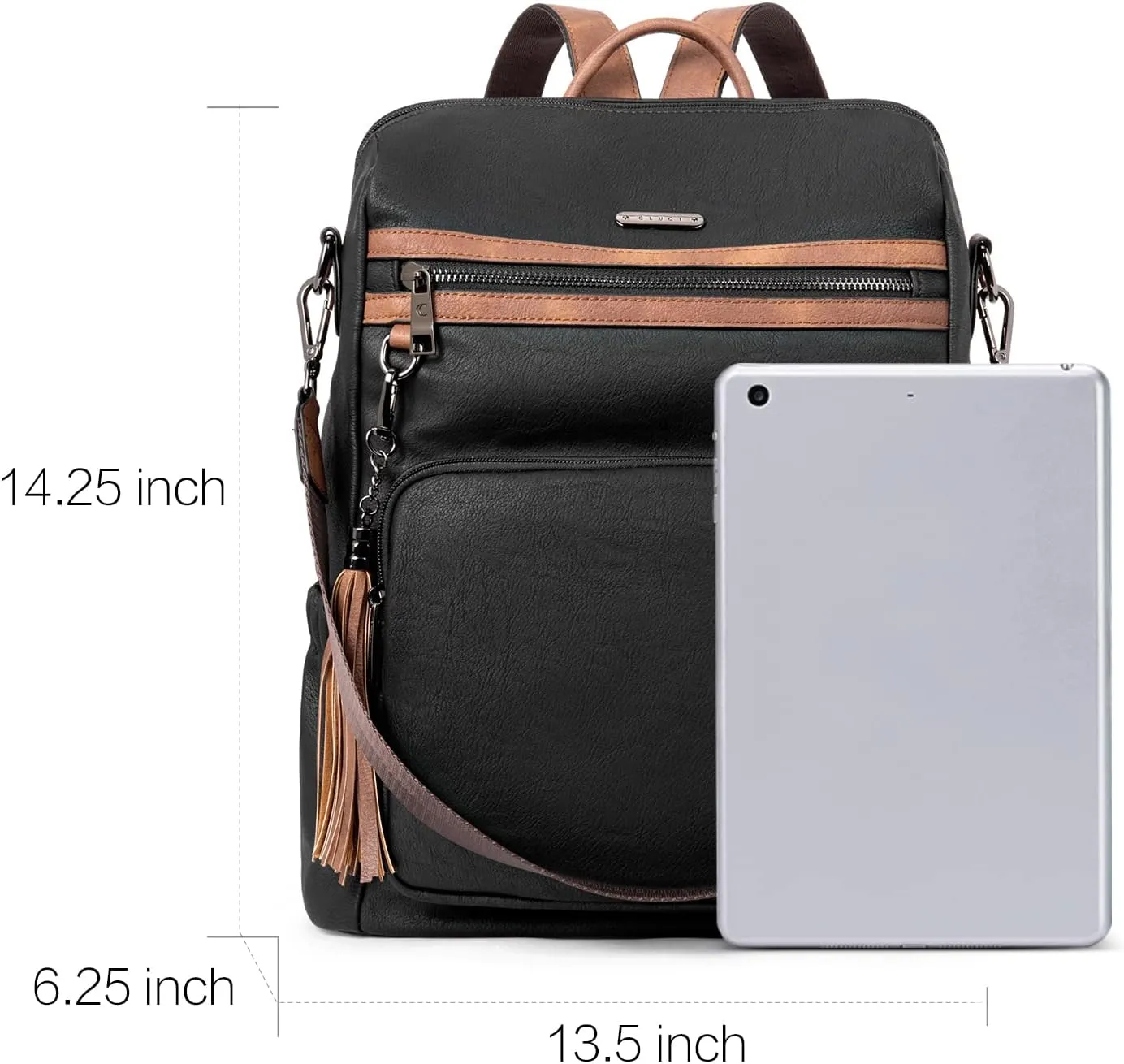 CLUCI Backpack Purse for Women Fashion Leather Designer Travel Large Ladies Shoulder Bags with Tassel Oil Wax Black