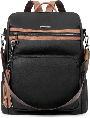 CLUCI Backpack Purse for Women Fashion Leather Designer Travel Large Ladies Shoulder Bags with Tassel Oil Wax Black