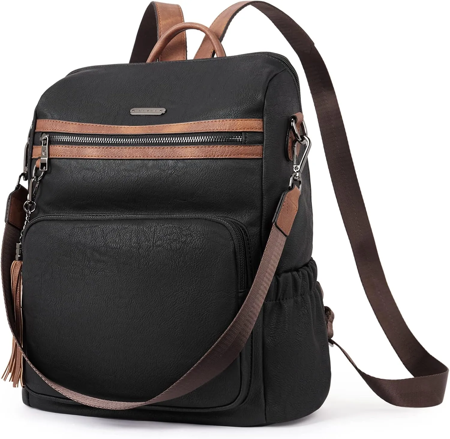 CLUCI Backpack Purse for Women Fashion Leather Designer Travel Large Ladies Shoulder Bags with Tassel Oil Wax Black