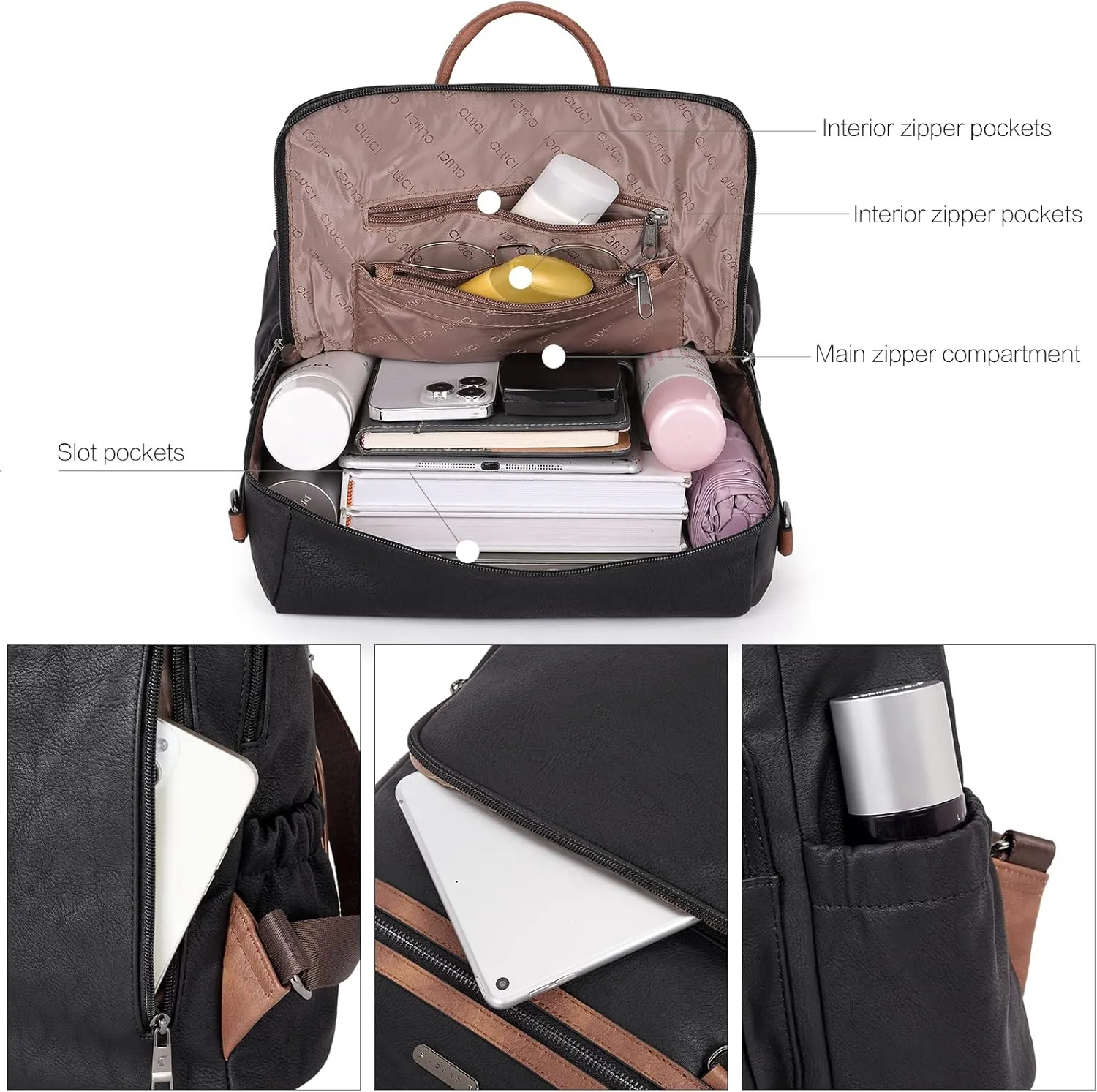 CLUCI Backpack Purse for Women Fashion Leather Designer Travel Large Ladies Shoulder Bags with Tassel Oil Wax Black