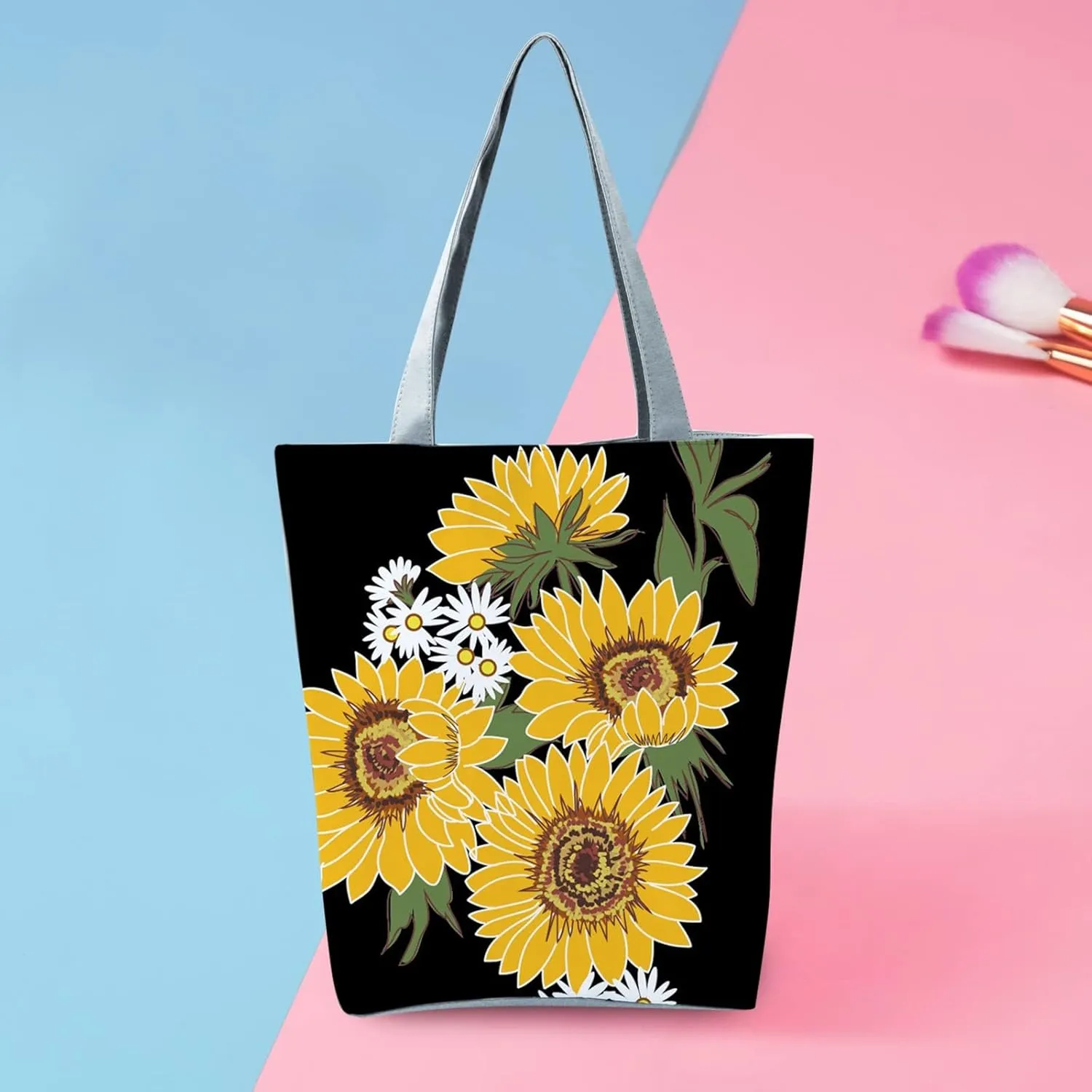 Clutch Saddle Bag New Women's Slouchy Large Capacity Zippered Sunflower Printed Shoulder Bag