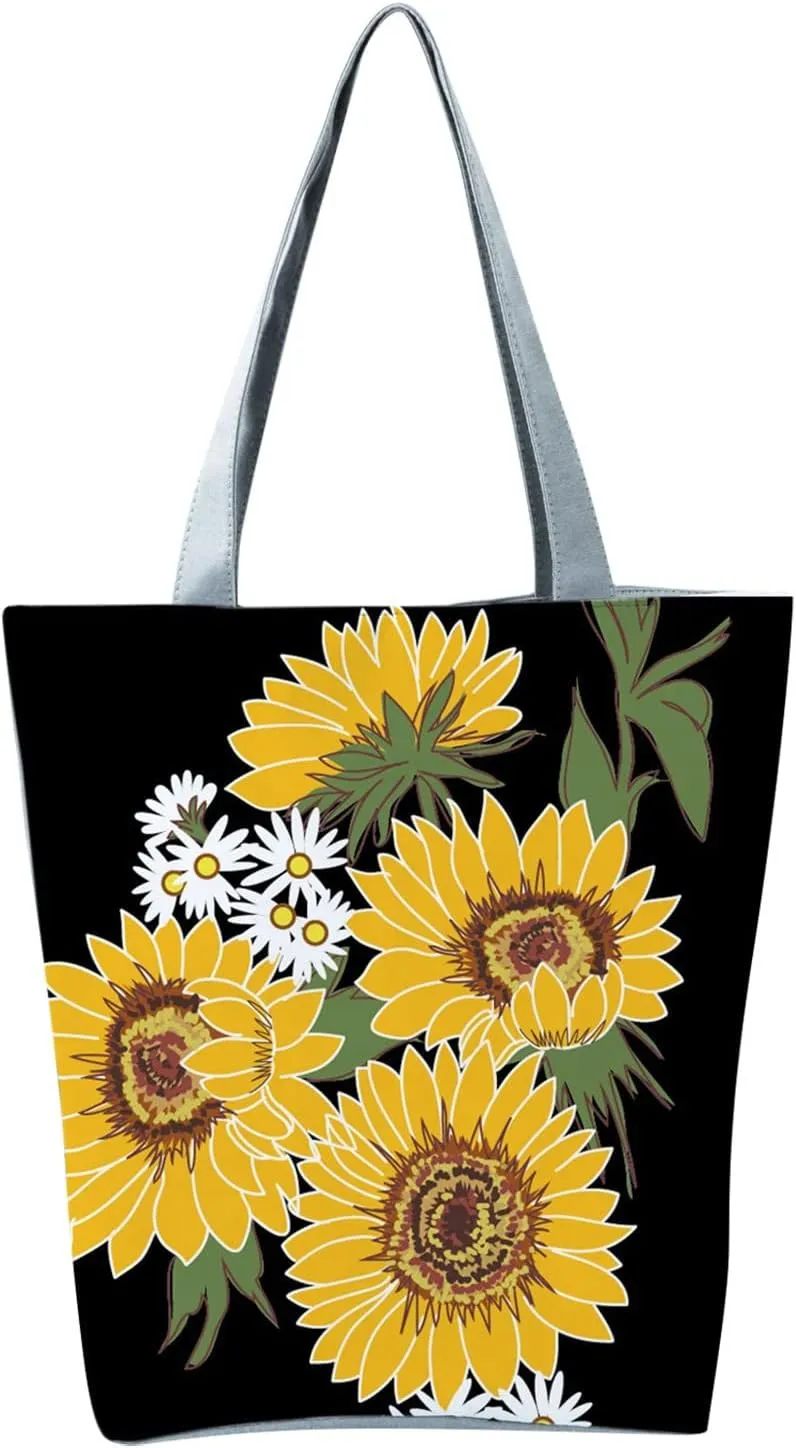 Clutch Saddle Bag New Women's Slouchy Large Capacity Zippered Sunflower Printed Shoulder Bag