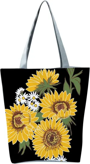 Clutch Saddle Bag New Women's Slouchy Large Capacity Zippered Sunflower Printed Shoulder Bag