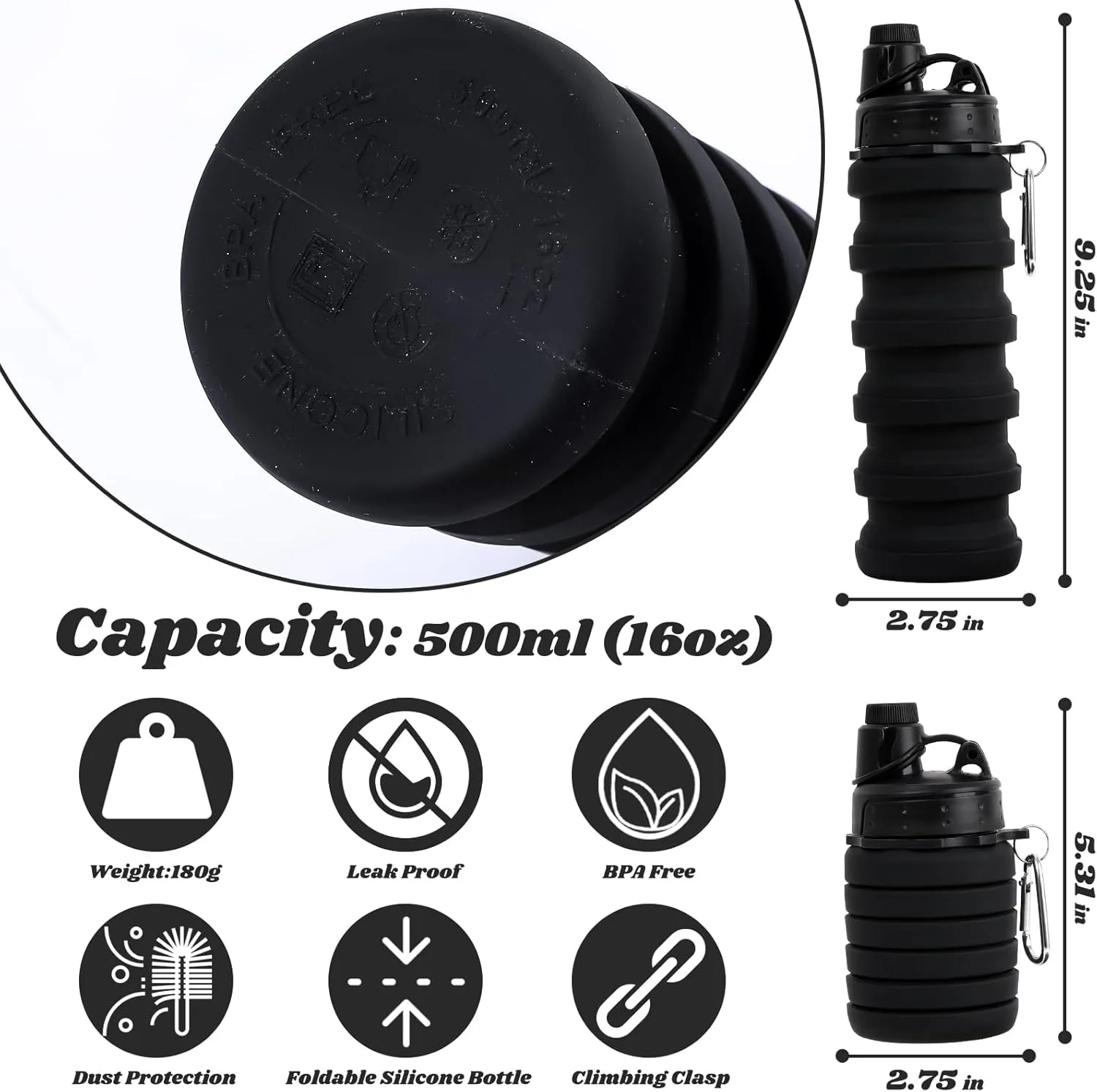 Collapsible Water Bottle for Adults, Boys, Students, Kids, Reusable Silicone Foldable Water Bottles for Travel Camping Hiking Sports,Leak-Proof Portable Sports Water Bottle (Camouflage & Black)
