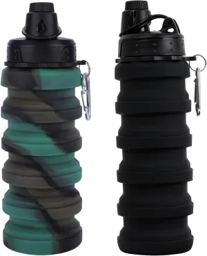 Collapsible Water Bottle for Adults, Boys, Students, Kids, Reusable Silicone Foldable Water Bottles for Travel Camping Hiking Sports,Leak-Proof Portable Sports Water Bottle (Camouflage & Black)