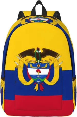 Colombia Coat of Arms Flag Colombian Flags Canvas Backpacks Laptop Backpack Multipurpose Double Shoulder Bag for Men Women Gifts Medium