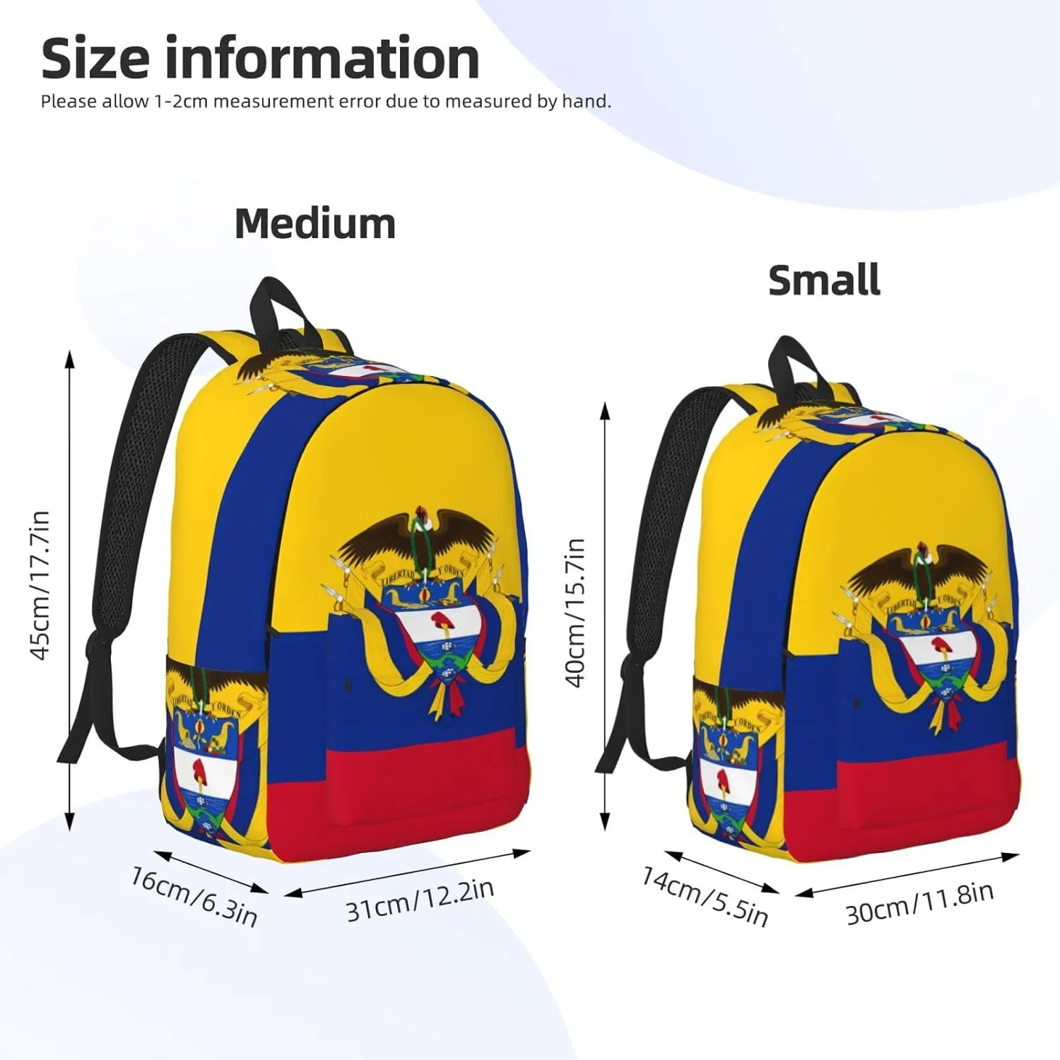 Colombia Coat of Arms Flag Colombian Flags Canvas Backpacks Laptop Backpack Multipurpose Double Shoulder Bag for Men Women Gifts Medium