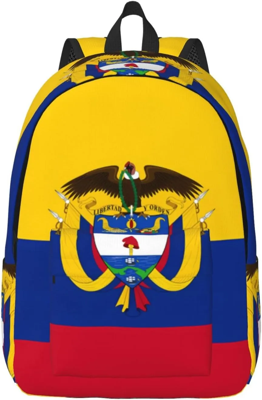 Colombia Coat of Arms Flag Colombian Flags Canvas Backpacks Laptop Backpack Multipurpose Double Shoulder Bag for Men Women Gifts Medium