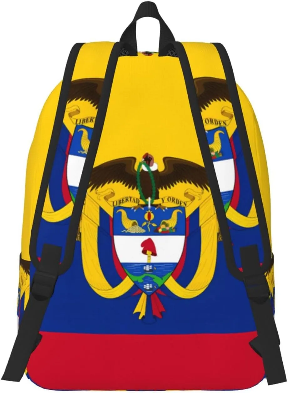 Colombia Coat of Arms Flag Colombian Flags Canvas Backpacks Laptop Backpack Multipurpose Double Shoulder Bag for Men Women Gifts Medium