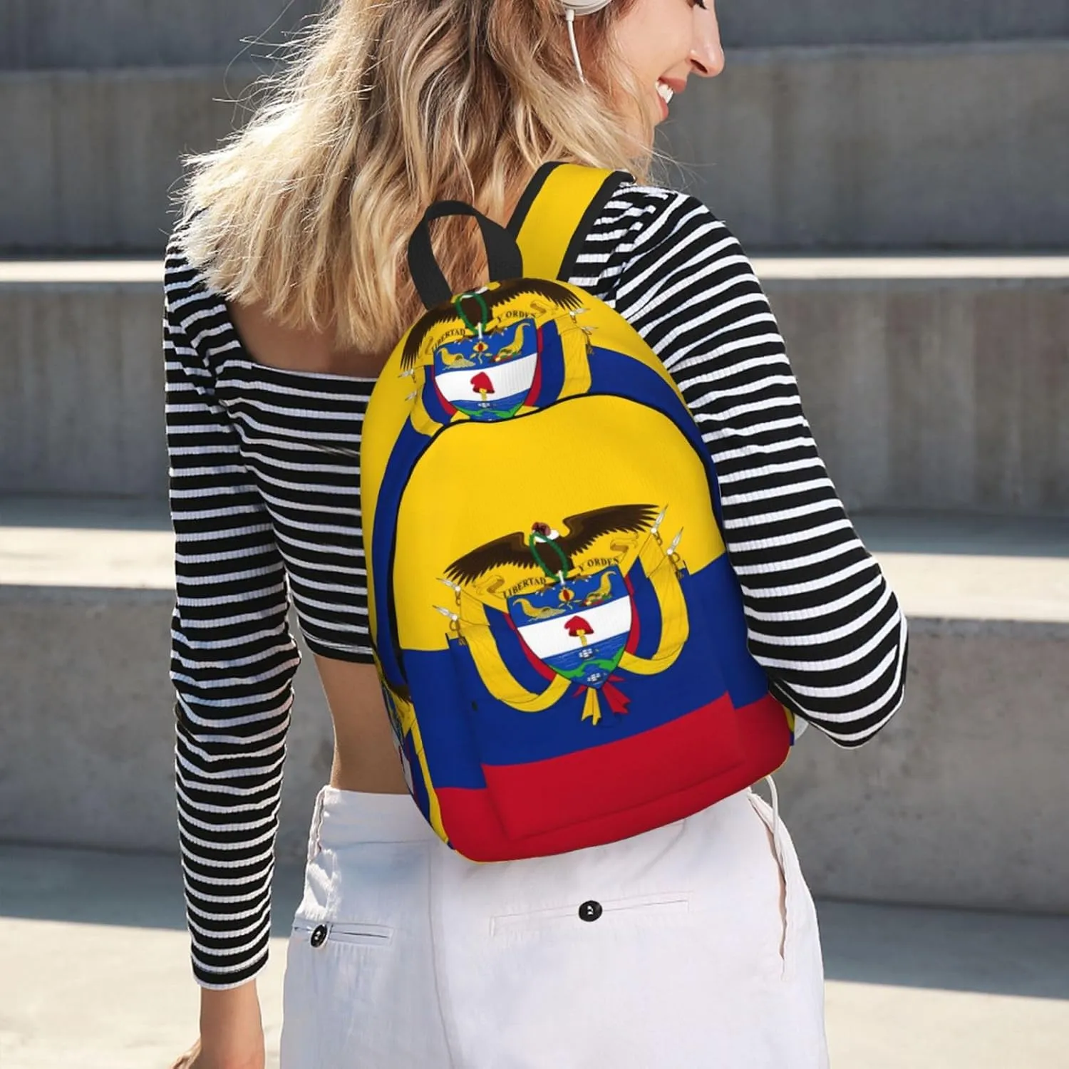 Colombia Coat of Arms Flag Colombian Flags Canvas Backpacks Laptop Backpack Multipurpose Double Shoulder Bag for Men Women Gifts Medium