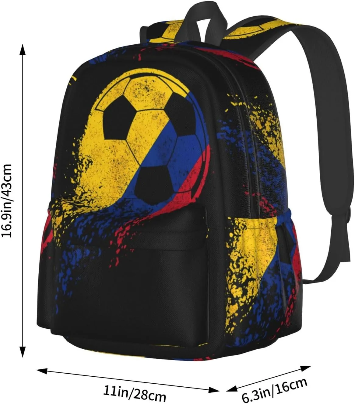 Colombia Soccer Colombian Flag Pride Soccer Player Large Travel Backpack Casual Backpacks Laptop Daypack Working Rucksack Lightweight Back Pack Sports Bag with Adjustable Shoulder Strap