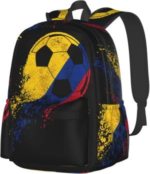 Colombia Soccer Colombian Flag Pride Soccer Player Large Travel Backpack Casual Backpacks Laptop Daypack Working Rucksack Lightweight Back Pack Sports Bag with Adjustable Shoulder Strap