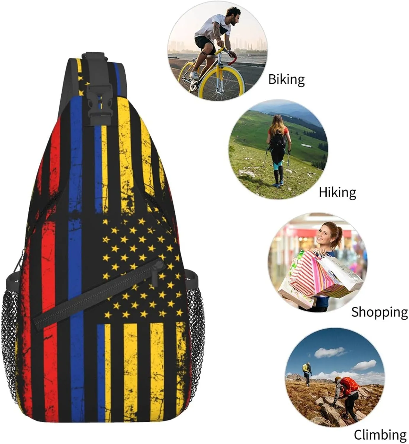 Colombian American Flag Colombia Roots America Chest Sling Bag Crossbody Shoulder Backpack Bag Gym Cycling Daypack Travel Hiking Cross Bag