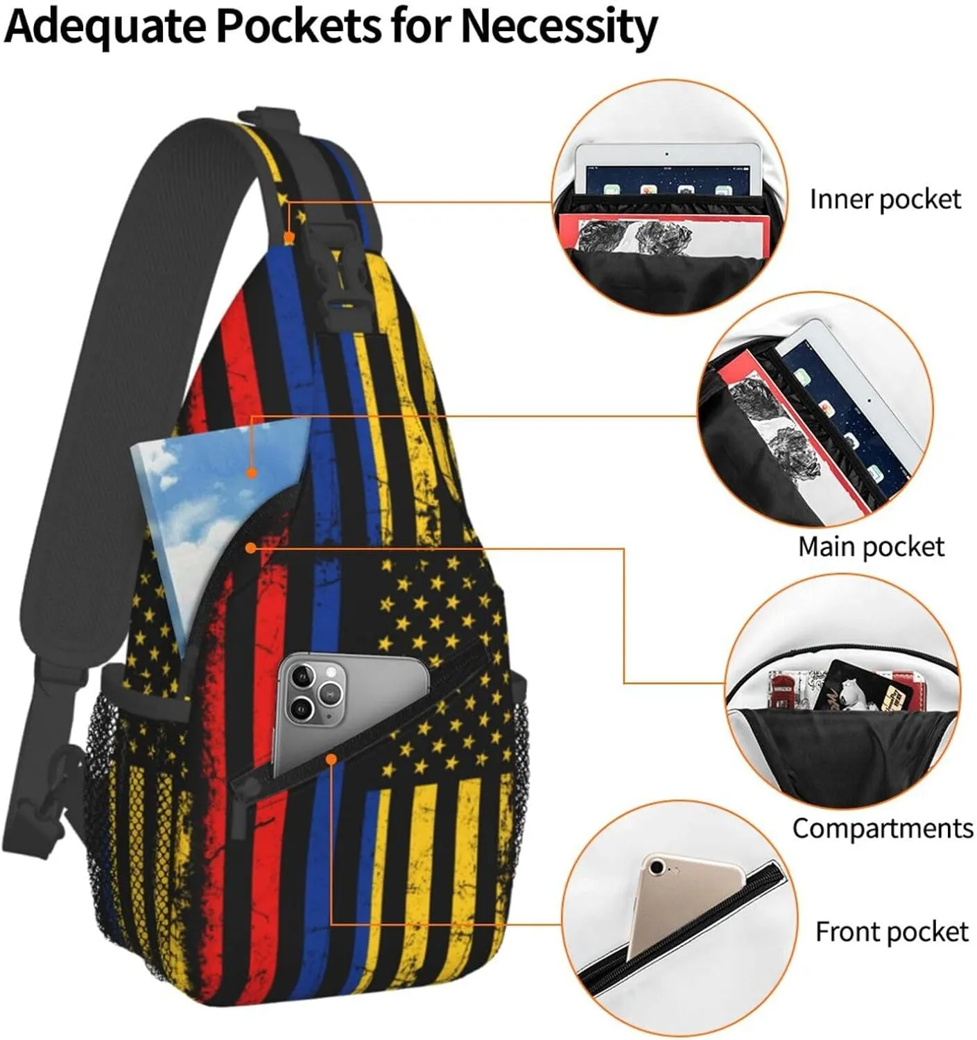 Colombian American Flag Colombia Roots America Chest Sling Bag Crossbody Shoulder Backpack Bag Gym Cycling Daypack Travel Hiking Cross Bag