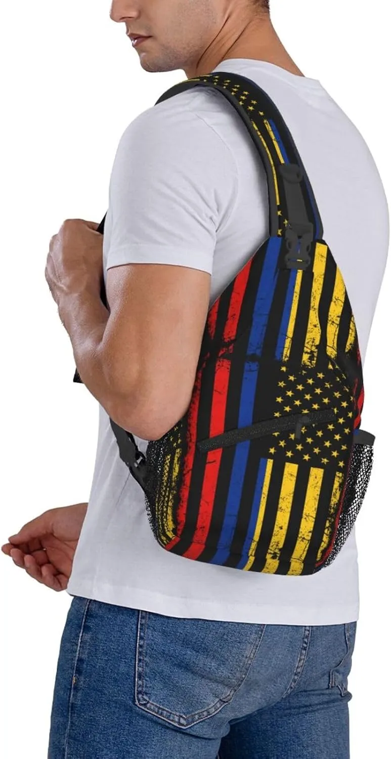 Colombian American Flag Colombia Roots America Chest Sling Bag Crossbody Shoulder Backpack Bag Gym Cycling Daypack Travel Hiking Cross Bag