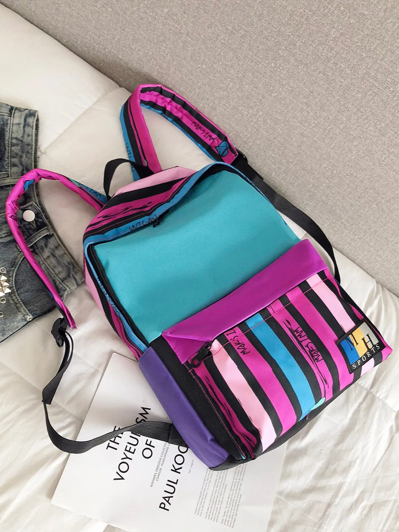 Color Block Pocket Front Backpack