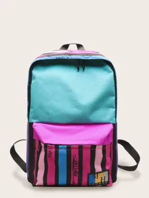 Color Block Pocket Front Backpack
